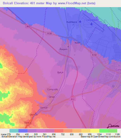 Bolcali,Azerbaijan Elevation Map