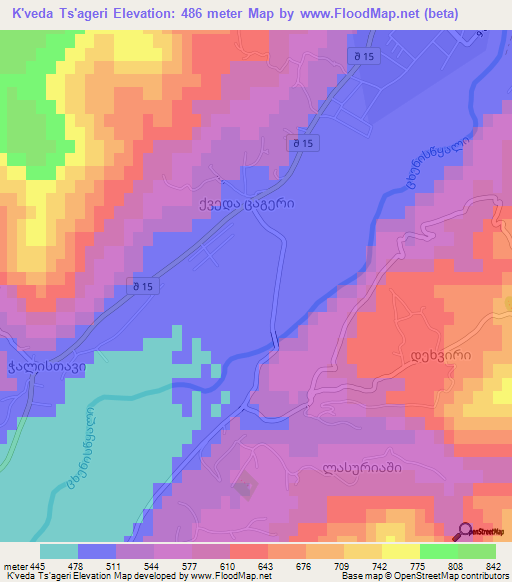 K'veda Ts'ageri,Georgia Elevation Map