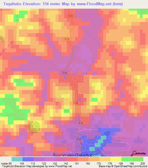 Tsqaltubo,Georgia Elevation Map