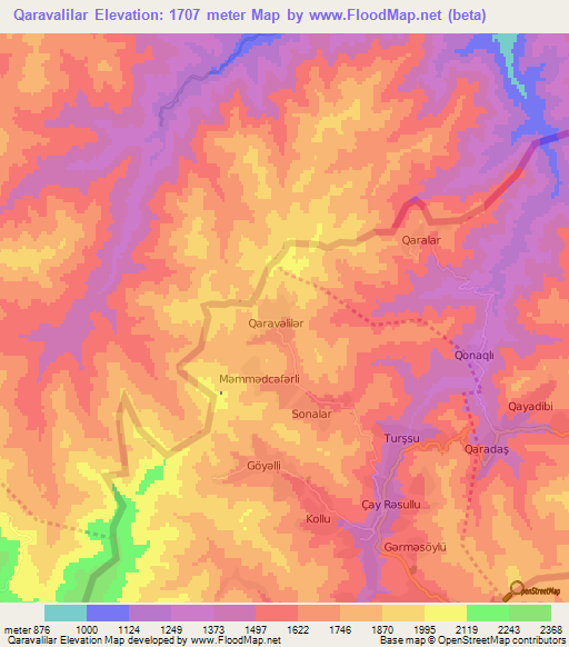 Qaravalilar,Azerbaijan Elevation Map