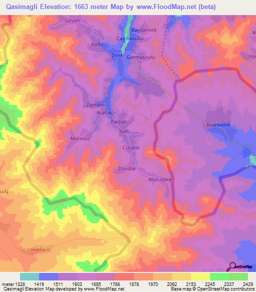 Qasimagli,Azerbaijan Elevation Map