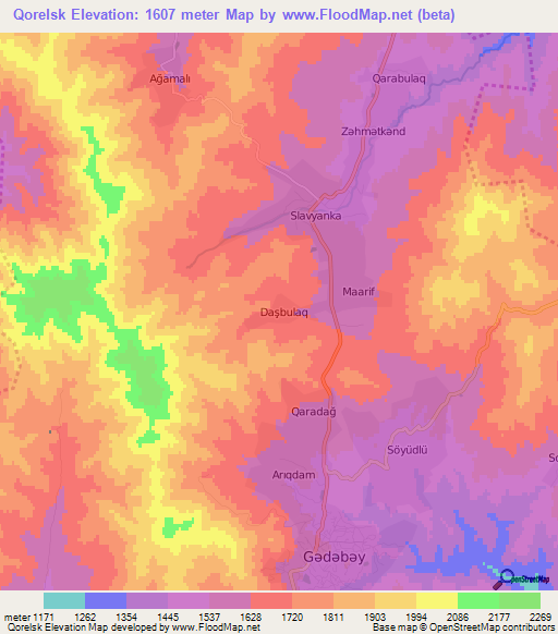 Qorelsk,Azerbaijan Elevation Map