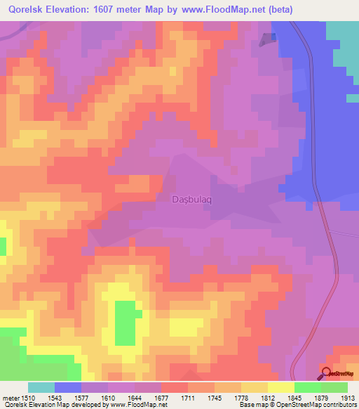 Qorelsk,Azerbaijan Elevation Map