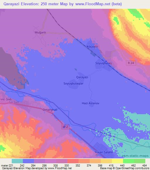 Qarayazi,Azerbaijan Elevation Map