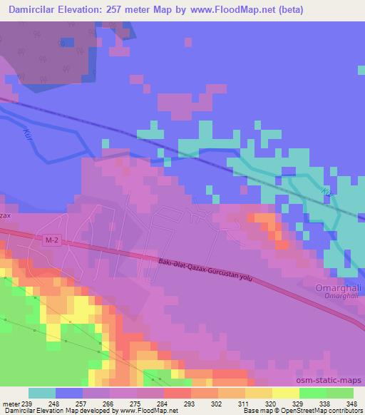 Damircilar,Azerbaijan Elevation Map