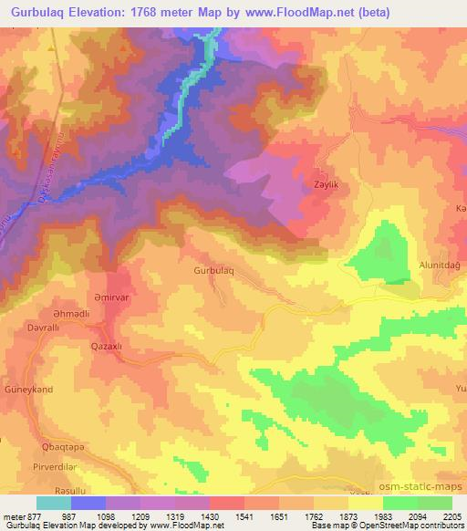 Gurbulaq,Azerbaijan Elevation Map