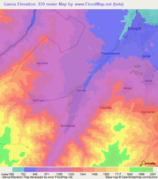 Ganca,Azerbaijan Elevation Map