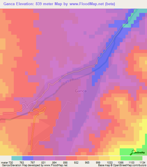 Ganca,Azerbaijan Elevation Map