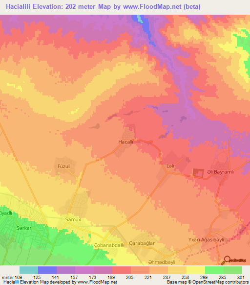 Hacialili,Azerbaijan Elevation Map