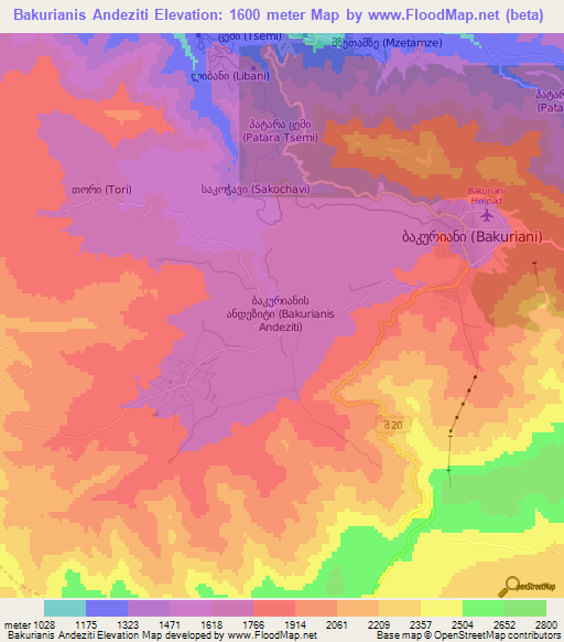 Bakurianis Andeziti,Georgia Elevation Map