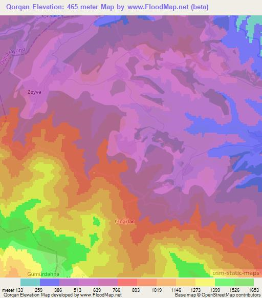 Qorqan,Azerbaijan Elevation Map