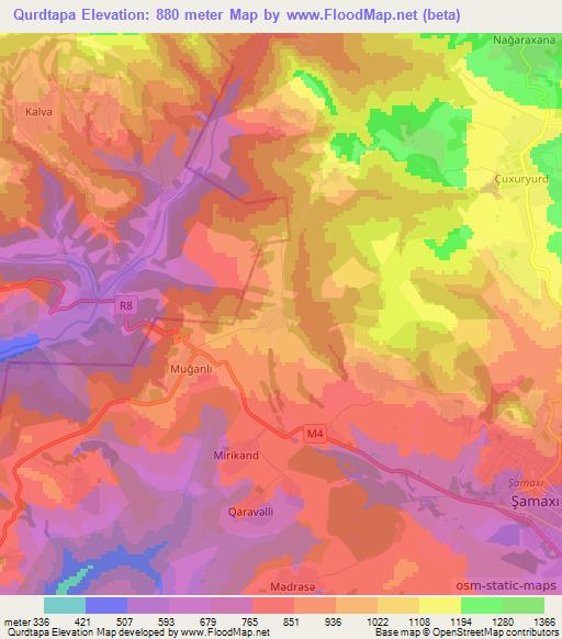 Qurdtapa,Azerbaijan Elevation Map