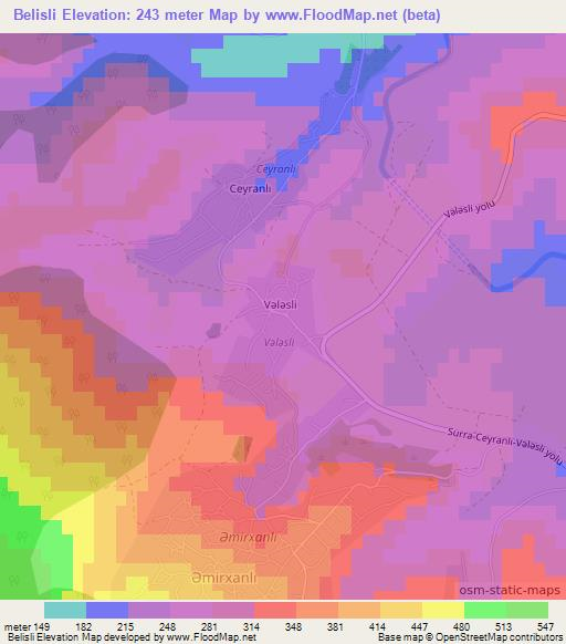 Belisli,Azerbaijan Elevation Map