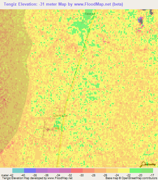 Tengiz,Kazakhstan Elevation Map