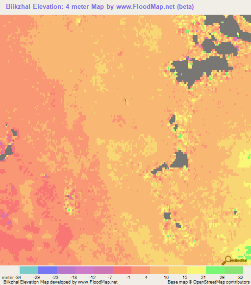 Biikzhal,Kazakhstan Elevation Map