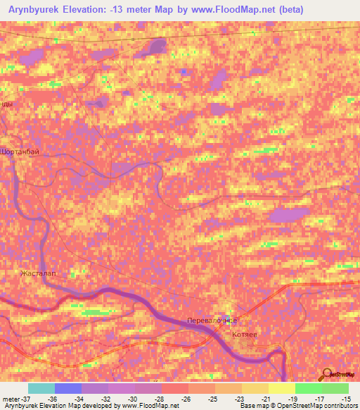 Arynbyurek,Kazakhstan Elevation Map