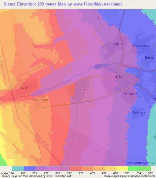 Sixarx,Azerbaijan Elevation Map