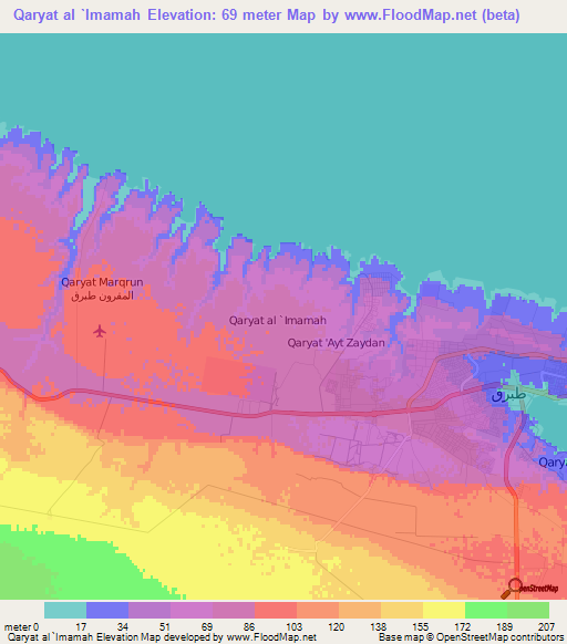 Qaryat al `Imamah,Libya Elevation Map
