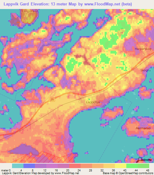 Lappvik Gard,Finland Elevation Map