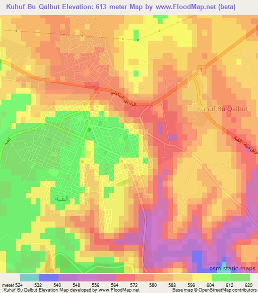 Kuhuf Bu Qalbut,Libya Elevation Map