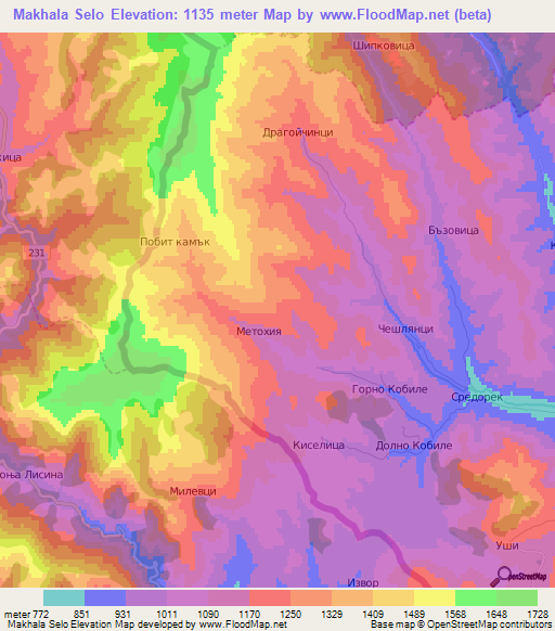 Makhala Selo,Bulgaria Elevation Map
