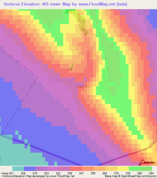 Horbova,Ukraine Elevation Map