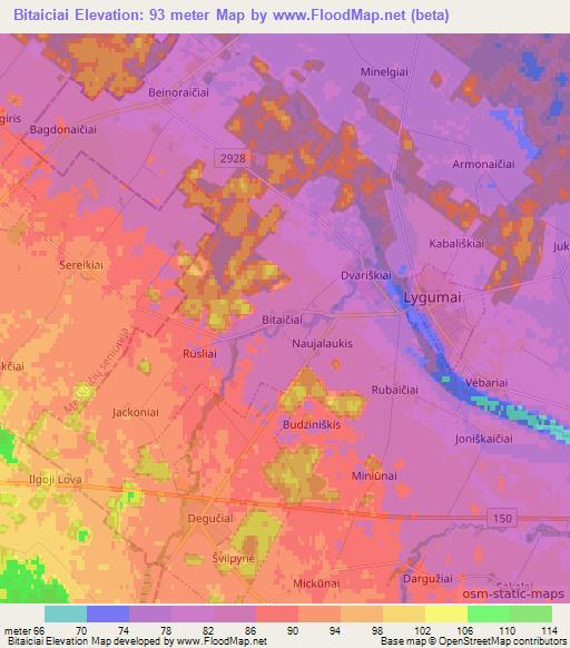 Bitaiciai,Lithuania Elevation Map