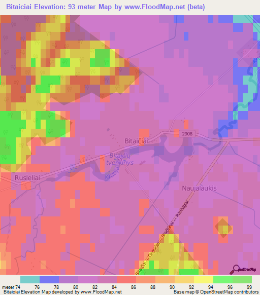 Bitaiciai,Lithuania Elevation Map