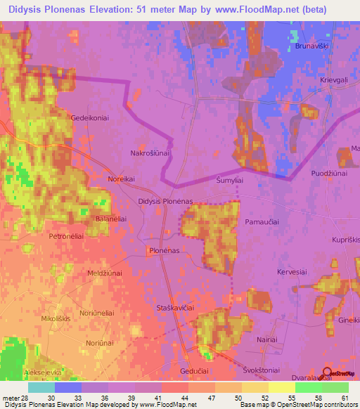 Didysis Plonenas,Lithuania Elevation Map