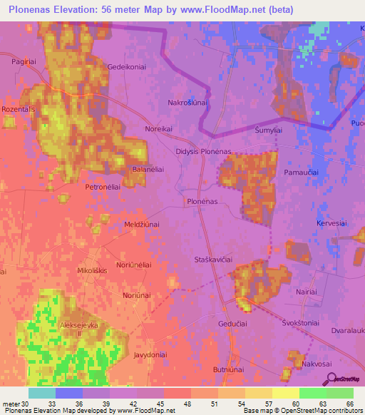 Plonenas,Lithuania Elevation Map