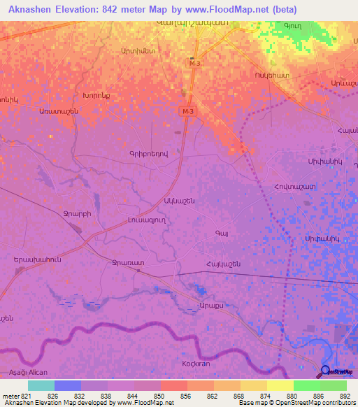 Aknashen,Armenia Elevation Map