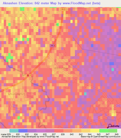 Aknashen,Armenia Elevation Map