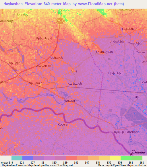 Haykashen,Armenia Elevation Map