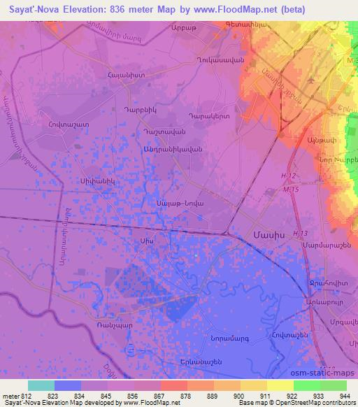 Sayat'-Nova,Armenia Elevation Map