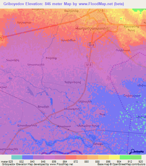 Griboyedov,Armenia Elevation Map