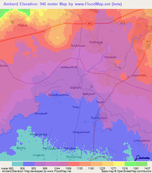 Amberd,Armenia Elevation Map