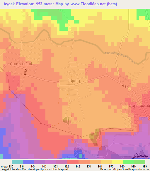 Aygek,Armenia Elevation Map