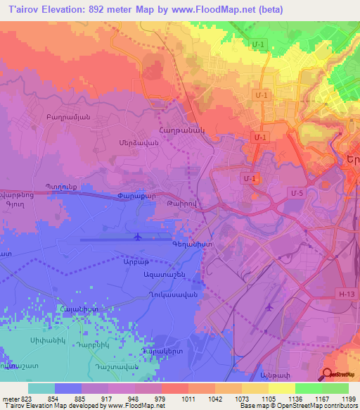 T'airov,Armenia Elevation Map