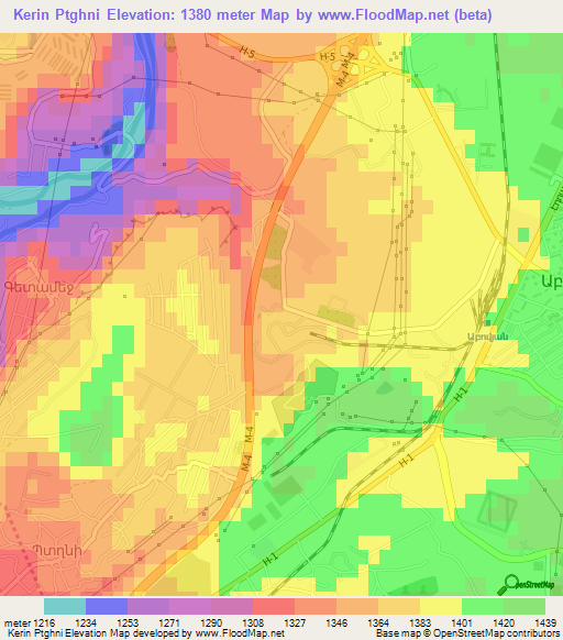 Kerin Ptghni,Armenia Elevation Map