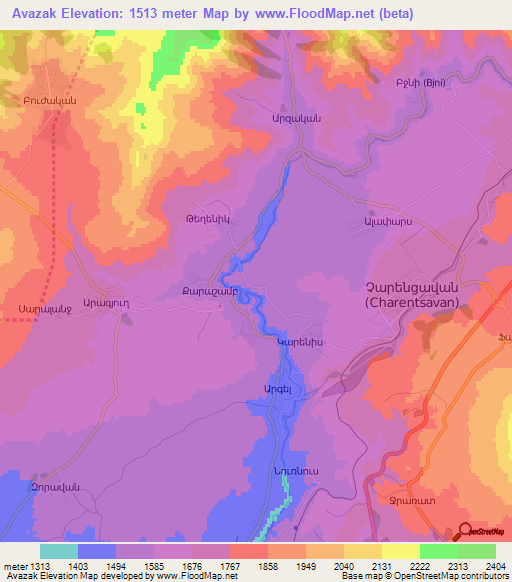 Avazak,Armenia Elevation Map