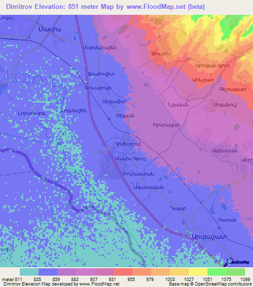 Dimitrov,Armenia Elevation Map