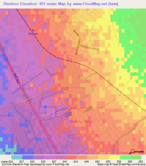 Dimitrov,Armenia Elevation Map