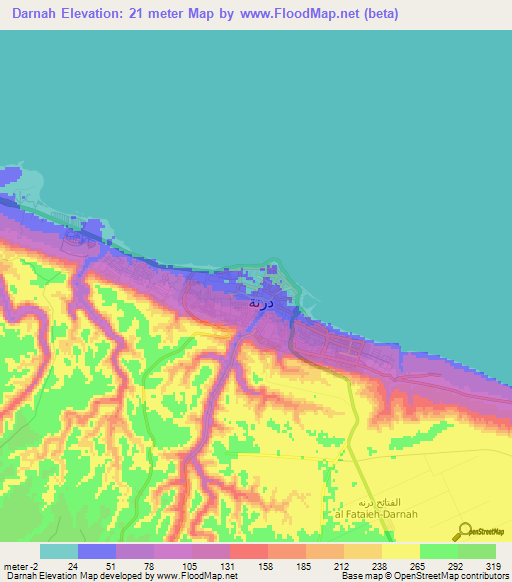 Darnah,Libya Elevation Map