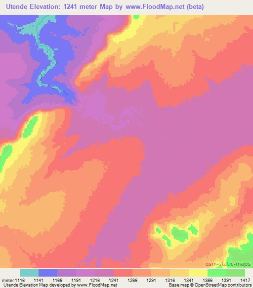 Utende,Angola Elevation Map