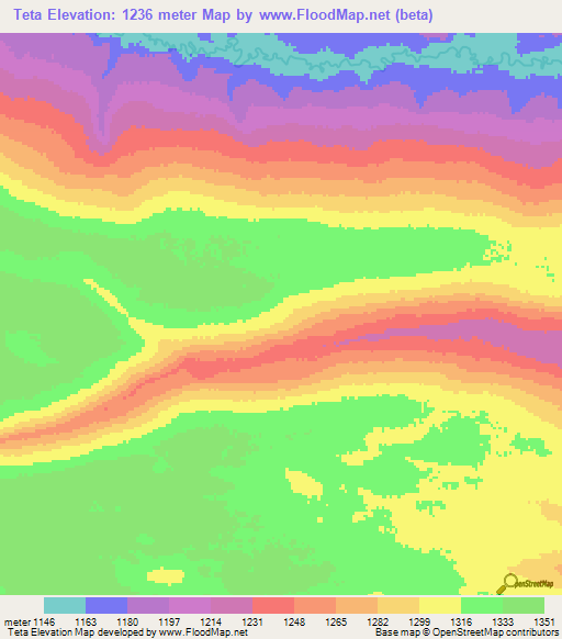 Teta,Angola Elevation Map