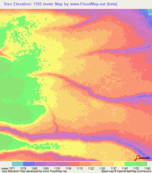 Sizo,Angola Elevation Map