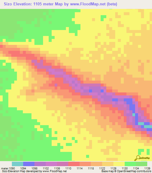 Sizo,Angola Elevation Map