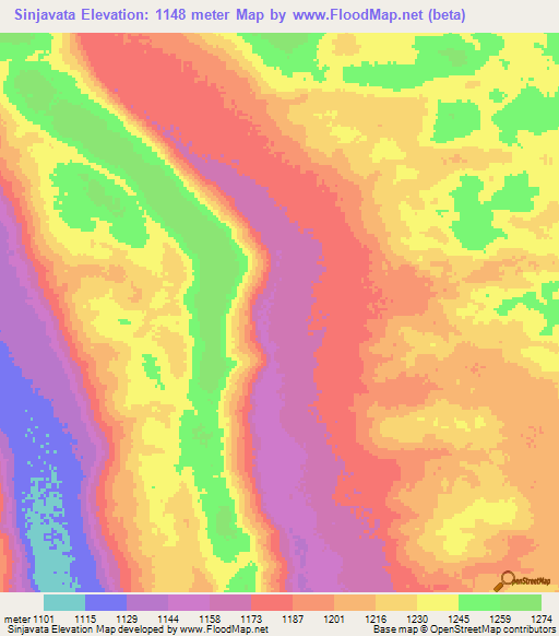 Sinjavata,Angola Elevation Map
