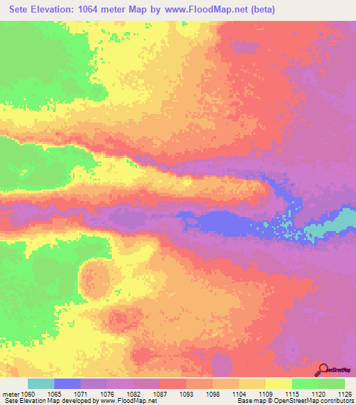 Sete,Angola Elevation Map