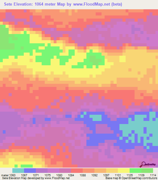 Sete,Angola Elevation Map